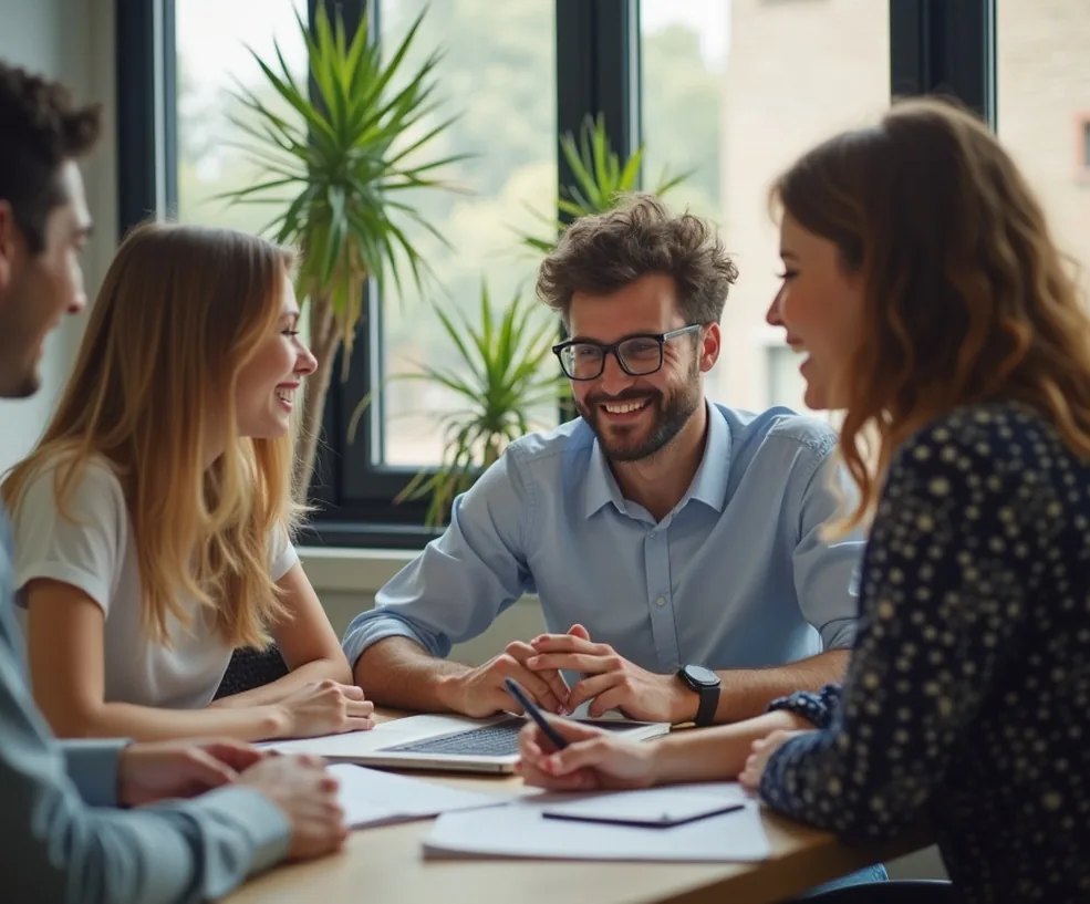 Enthusiastic workplace collaboration